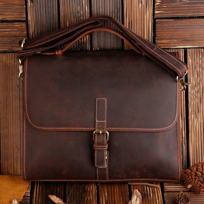 ROCKCOW Classic Leather Messenger Satchel Laptop Leather Briefcase Bag Leather Messenger Bag  8902