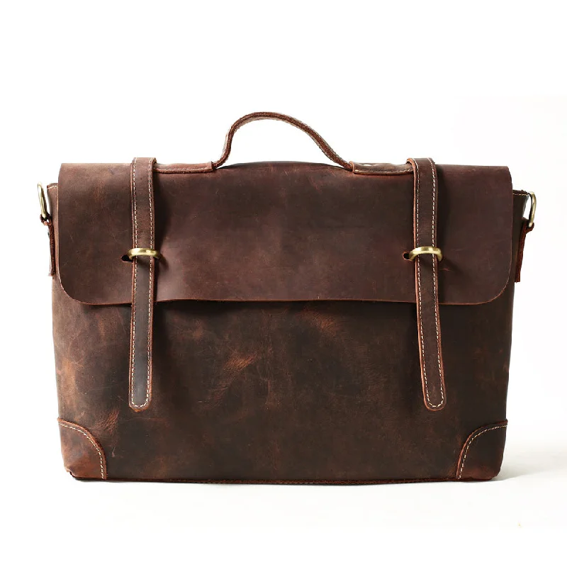 Classic Vintage Leather Briefcase for Men, Messenger Bags