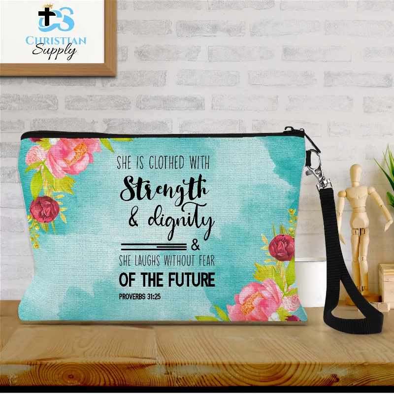 She is Clothed in Strength and Dignity Blue Wristlet