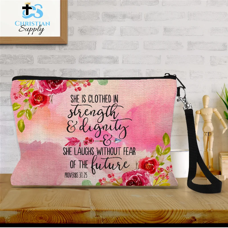 She is Clothed in Strength and Dignity Pink Wristlet