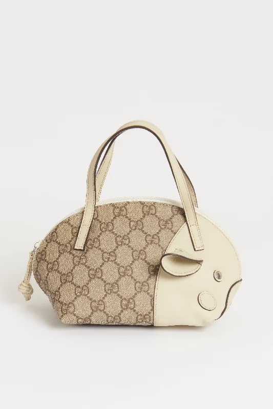 Taupe GG Supreme Preowned Top Handle Mini Bag