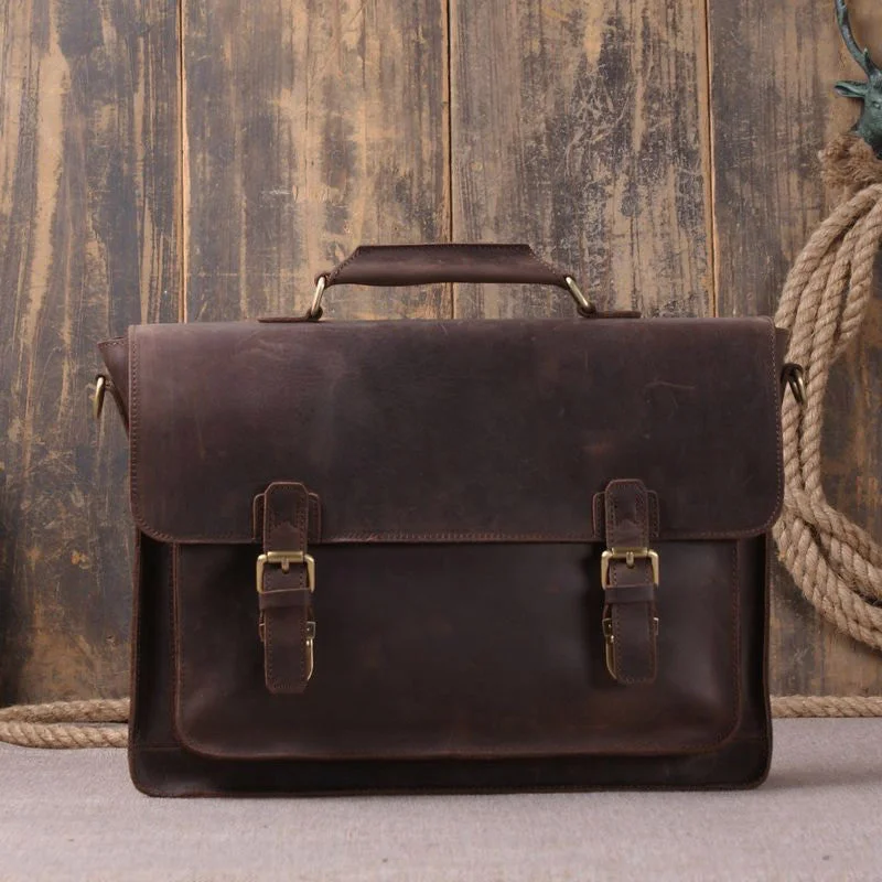 Vintage Style Full Grain Crazy Horse Leather Laptop Bag, Messenger Bag, Leather Briefcase