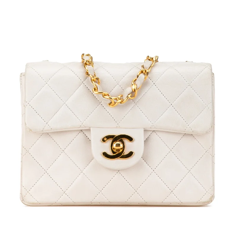 White Chanel Mini Square Classic Lambskin Single Flap Crossbody Bag