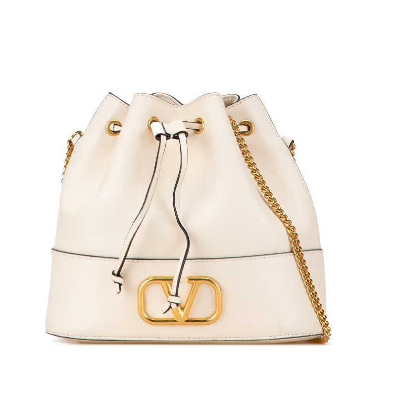 White Valentino Mini Nappa Leather VLogo Signature Chain Bucket Bag