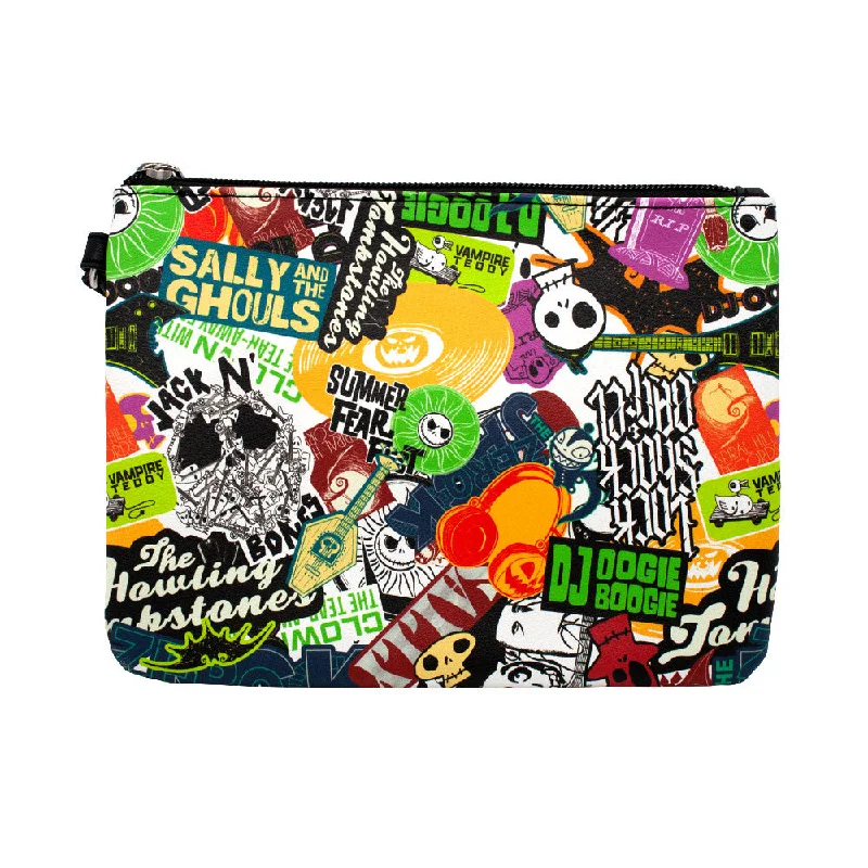 Wallet Single Pocket Wristlet - A Nightmare Before Christmas SUMMER FEAR FEST Logos Stacked White Multi Color