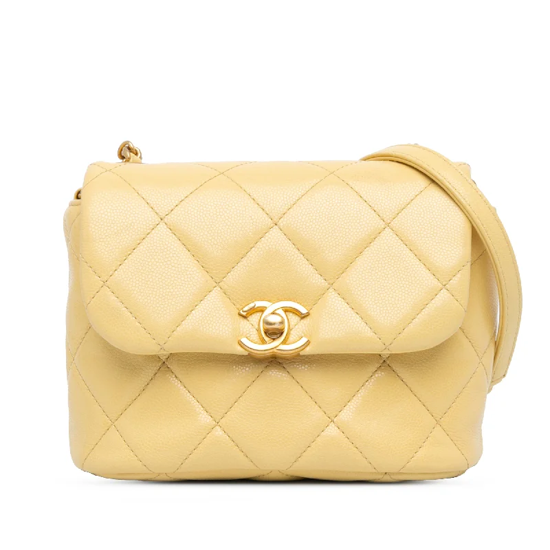 Yellow Chanel Mini CC Quilted Caviar Flap Crossbody Bag