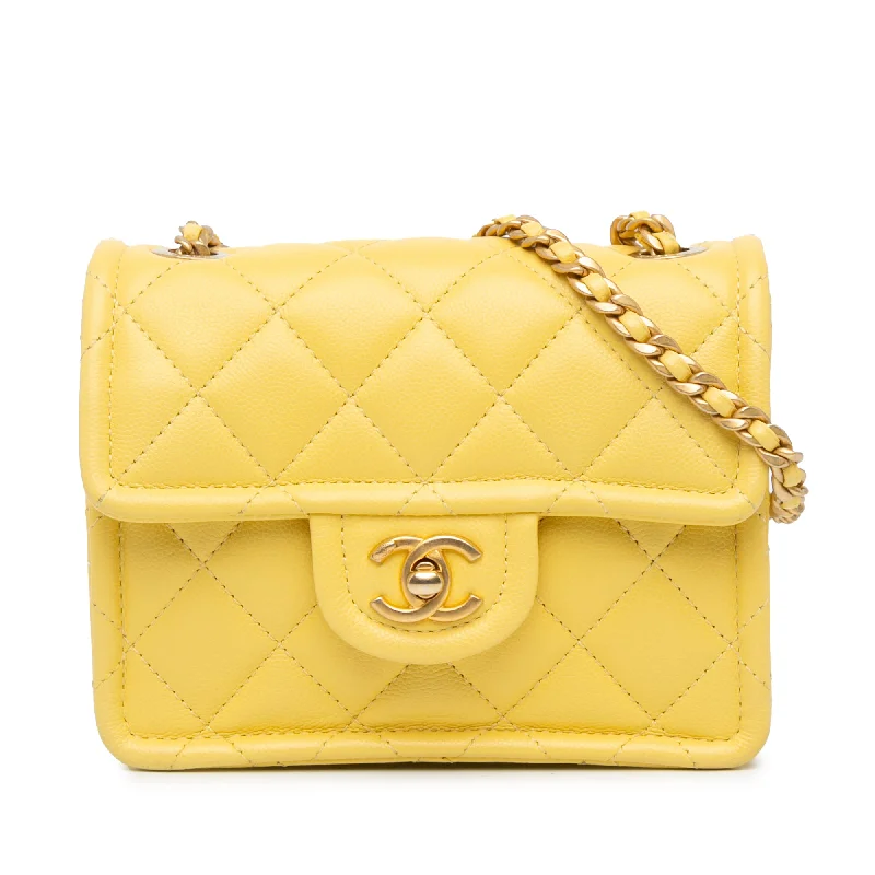 Yellow Chanel Mini Quilted Caviar Sweet Classic Flap Crossbody Bag