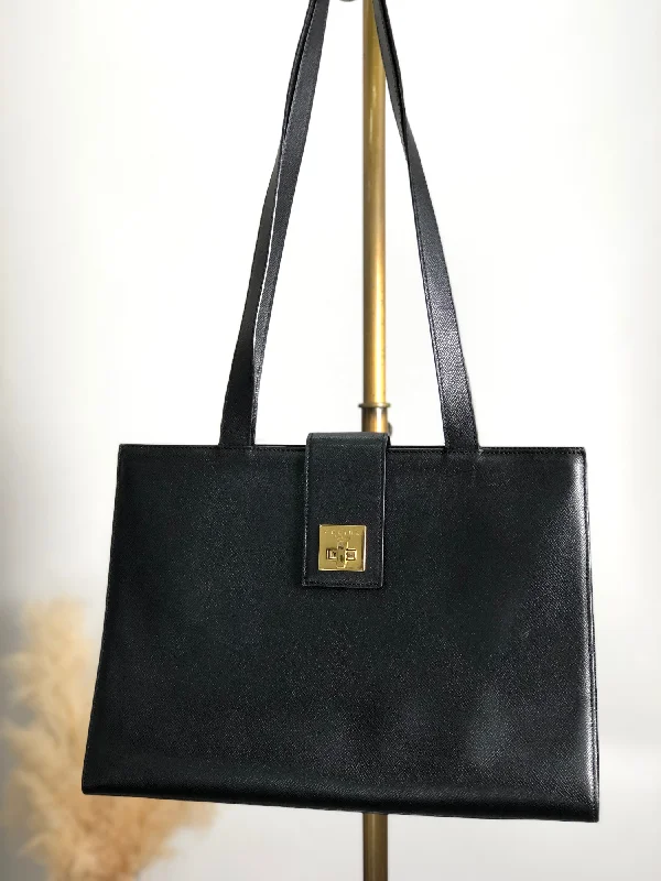 CELINE Logo Turn Lock Shoulder bag Totebag Black Vintage wtcymx