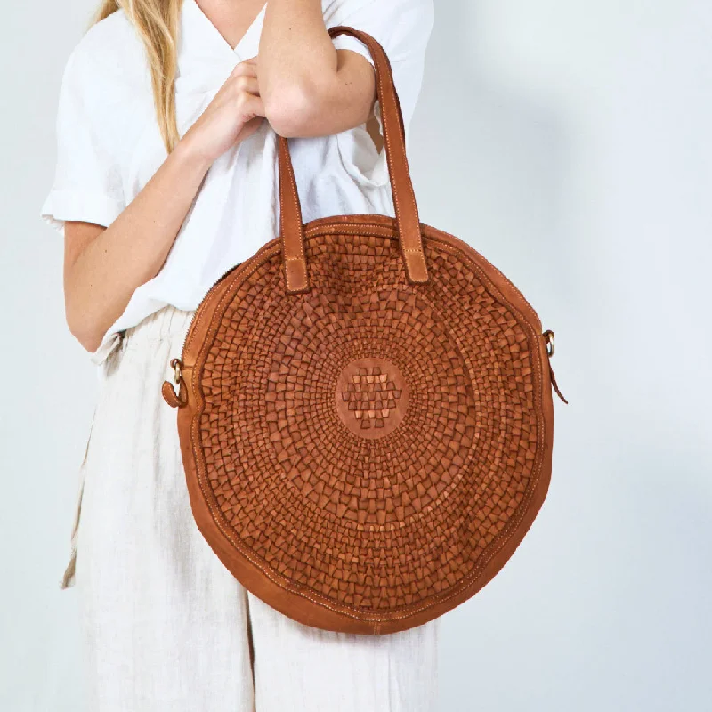 Circular weave leather tote bag wholesale