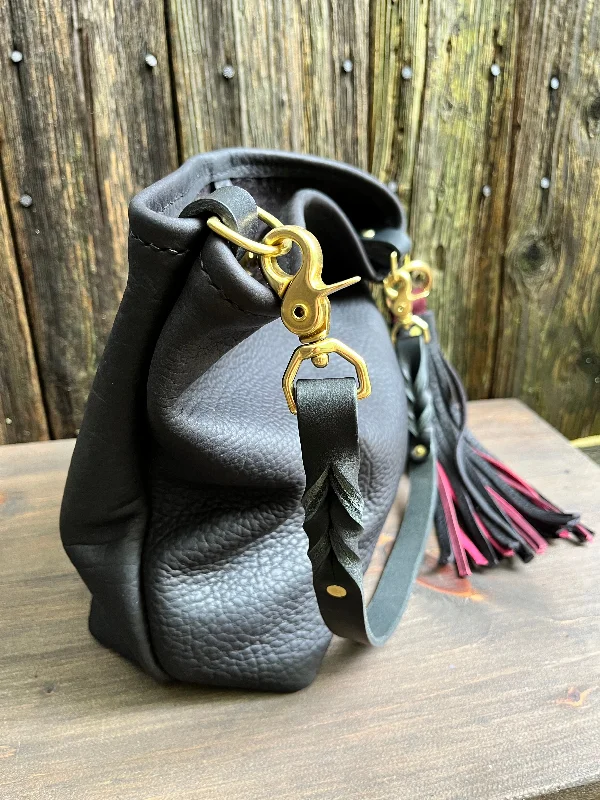 Mimi Slouch Bag in Black Bison with Leather Tassel