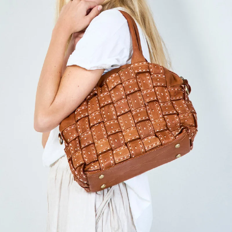 Embellished checkered leather tote bag wholesale