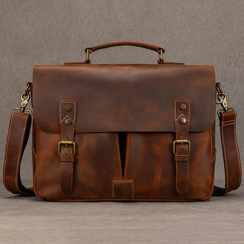 Genuine Leather Laptop Bag With Shoulder Strap.